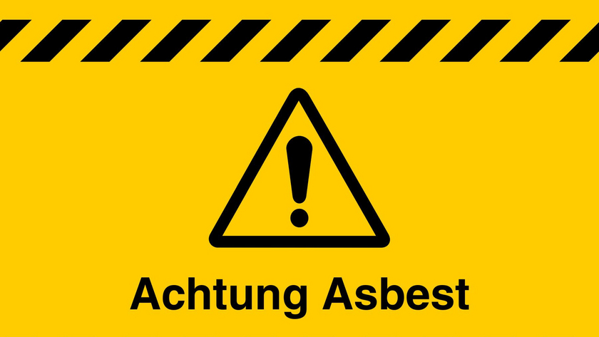 Grafik: Warnzeichen mit Text: "Achtung Asbest"